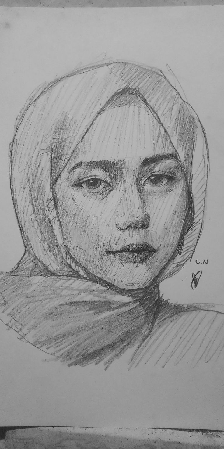 a drawing of a woman with a headscarf