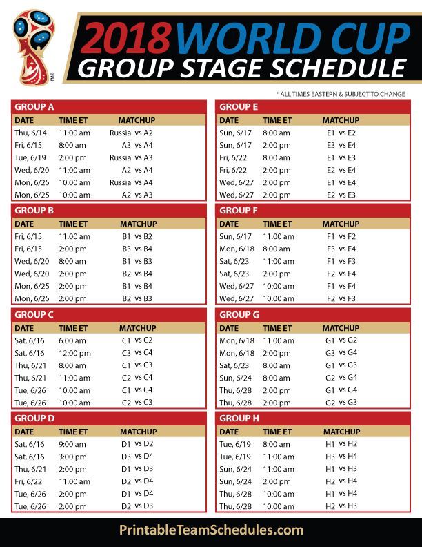 FIFA World Cup Group Stage Schedule 2018 Print - printableteamsche