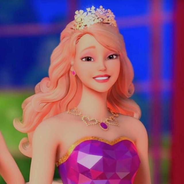 the barbie doll is wearing a purple dress