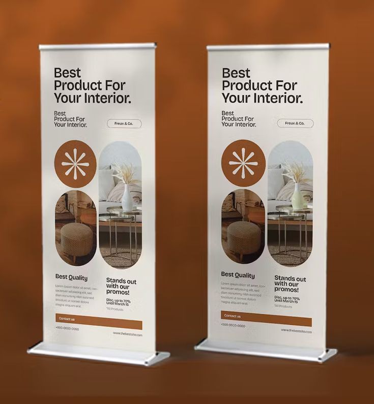 two roll - up banners with the words best product for your interior