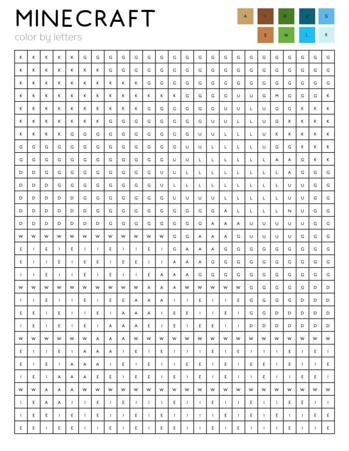 a printable minecraft chart with the numbers and colors in each row on it