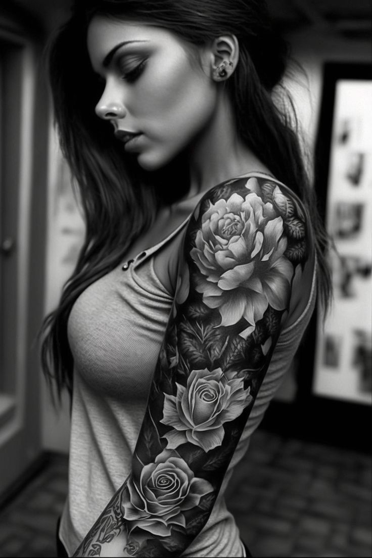 a woman with a flower tattoo on her arm