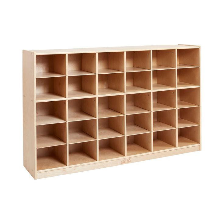 a large wooden shelf with many compartments