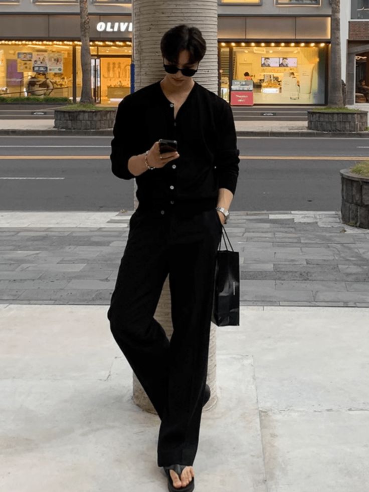 [MRCYC] Korean version of simple cardigan na1019 �– Nanostudio Salman Aesthetic, Korean Style Men Outfits, Korean Style Outfits Men, Korean Man Outfit, Black Cardigan Outfit Men, Men Korean Outfit, Korean Street Style Men, Black Outfit Korean, Korean Business Fashion