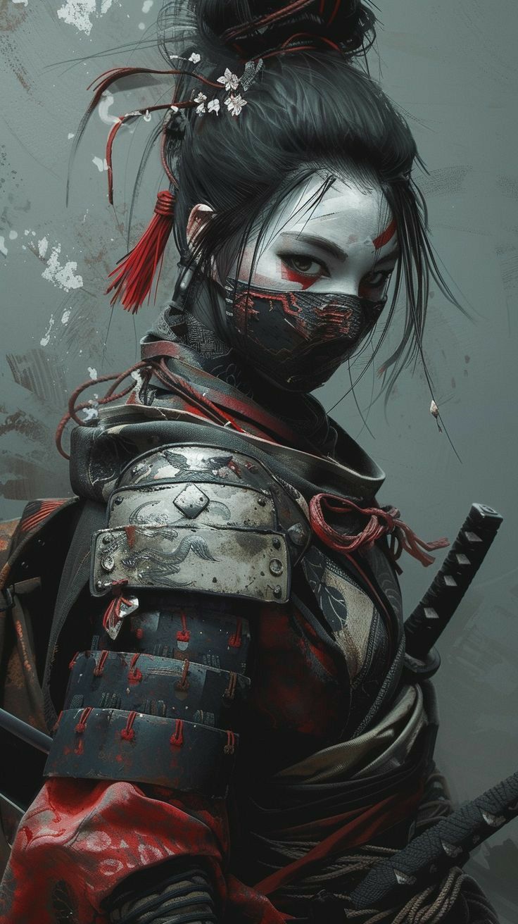 Japanese Ronin Tattoo, Female Samurai Tattoo, Lady Samurai, Japanese Ronin, Female Samurai Art, Guerriero Samurai, Oni Samurai, Notan Art, Samurai Girl