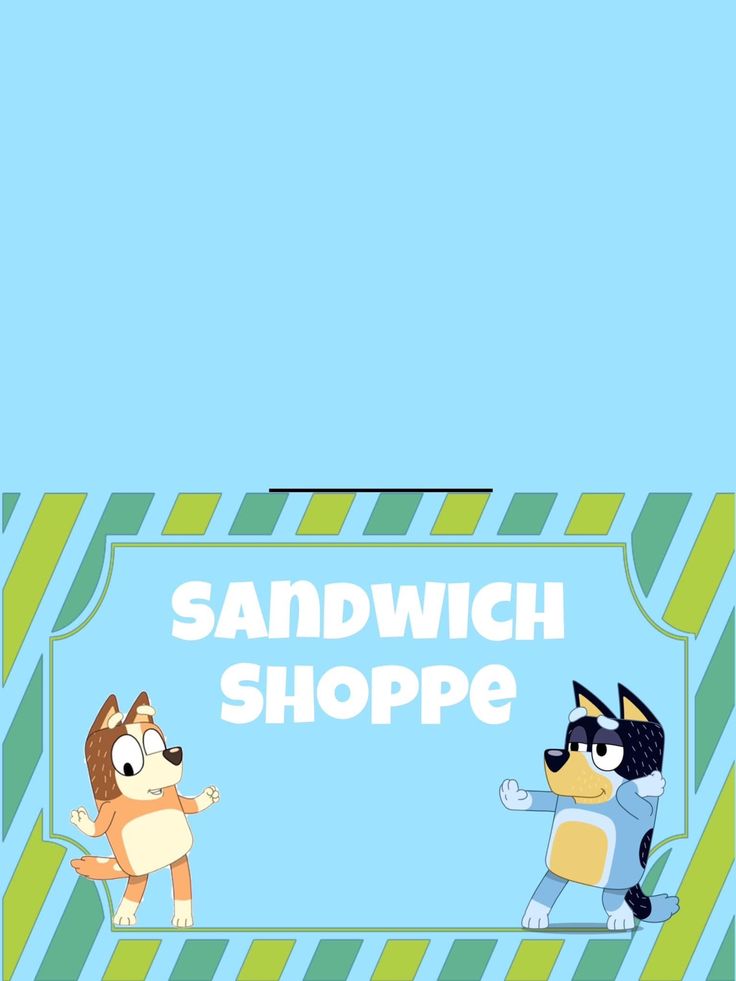 an image of a cartoon dog and cat with the words sandwich shoppe on it