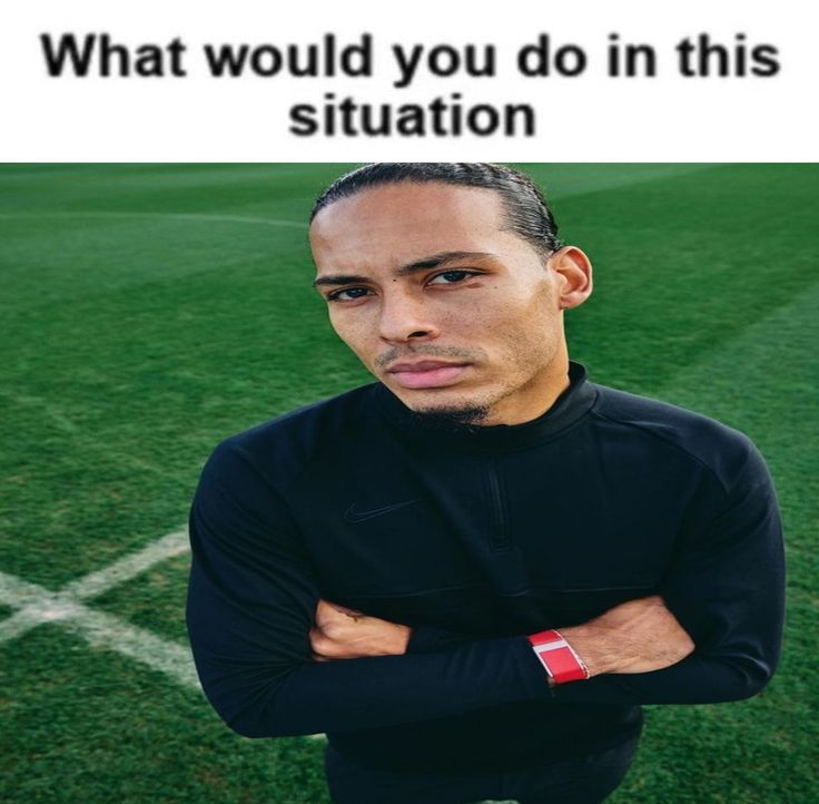 a man standing in front of a soccer field with his arms crossed and the words what would you do in this situation?