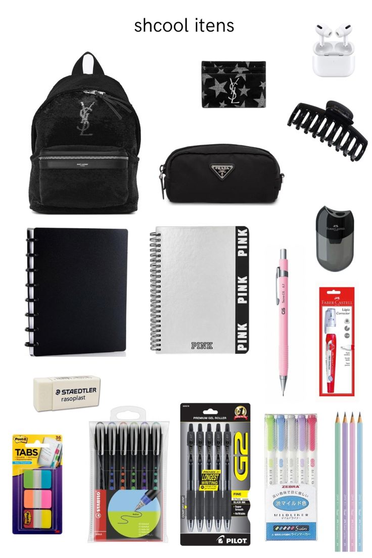 School Bag Ideas, Black School Supplies, Pencil Case Essentials, School Supplies Black, Back To School Pencil Case, Middle School Essentials, School Backpack Essentials, Everyday Bag Essentials, Cute Stationary School Supplies