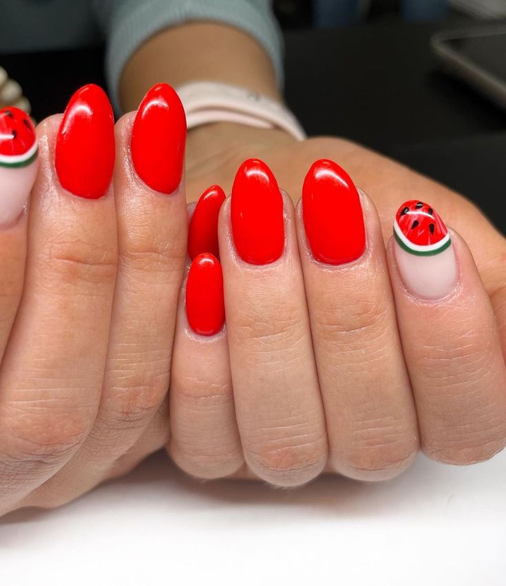 Fun Red Nails, Fruit Nails, Red Watermelon, Watermelon Nails, Beauty Hacks Nails, Cute Nail Art Designs, Cute Gel Nails, Nail Envy, Nails Only