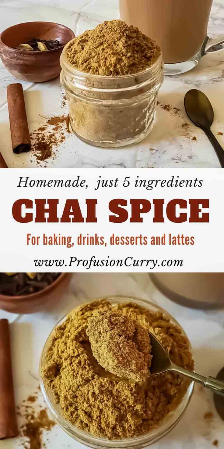 homemade chai spice for baking drinks, desserts and lattes with text overlay