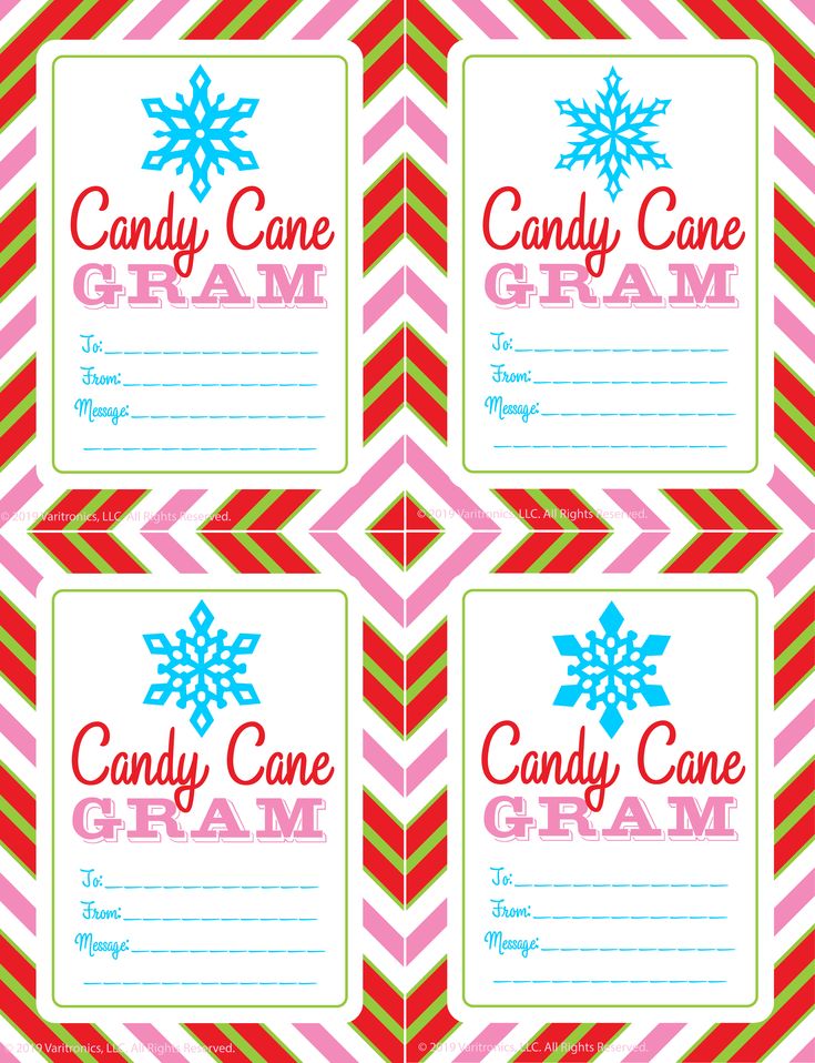 four candy cane gift tags with the words candy cane glam and snowflakes on them