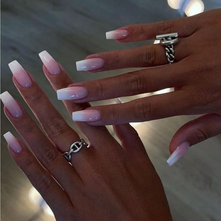 Super Cute And Stylish Ships In 5-10 Business Days Nails Pinkish, Ballet Nails, White Gradient, Coffin Press On Nails, Her Nails, White Nail, Gradient Nails, Pink Acrylic Nails, Dipped Nails