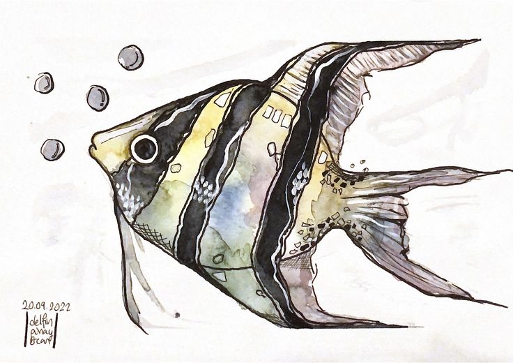 a drawing of a fish with bubbles coming out of it's mouth