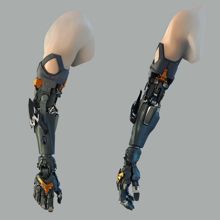 an artificial hand is shown in two different positions, with one holding the other's arm