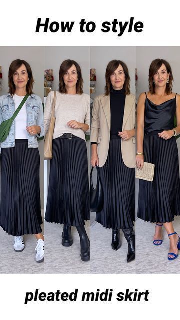 Pleated Midi Skirt Outfit, Rok Outfit, Pleated Skirt Outfit, Skirt Tulle, Midi Skirt Outfit, Pleated Skirts, Mode Casual, Trendy Fall Outfits, Pleated Midi Skirt