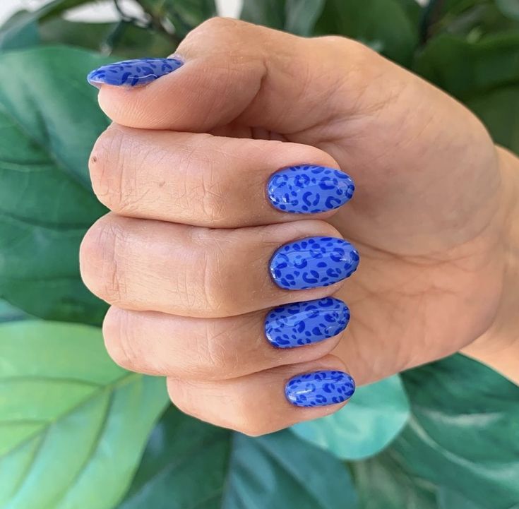 Funky Blue Nails, Nail Inspo Almond Simple, Nail Designs Animal Print, New Trendy Nails, Blue Cheetah Nails, Fun Blue Nails, 2023 Spring Nails, Summer Nails Ideas, Teen Nails