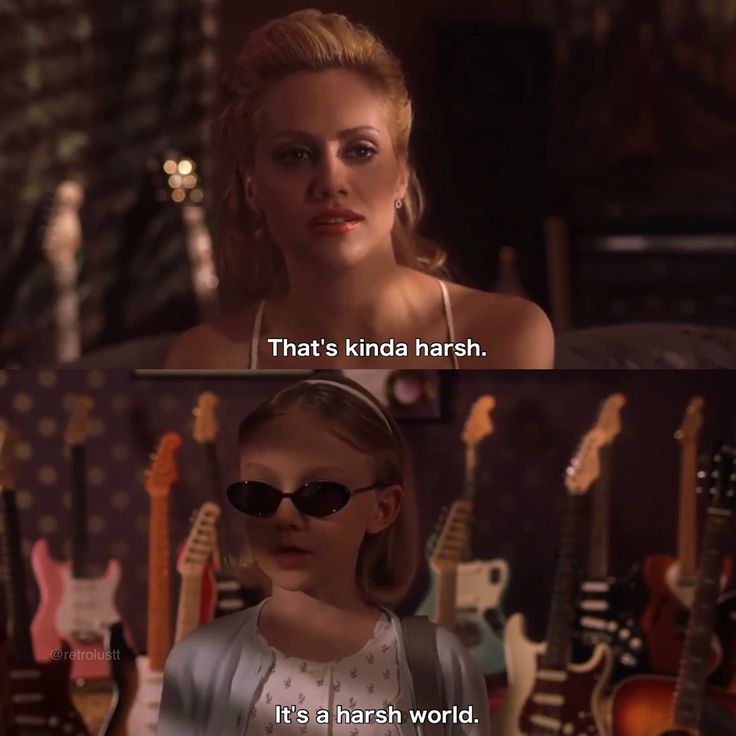 a woman with sunglasses and a guitar in front of her is the caption that says, that's kinda harsh it's a harsh world