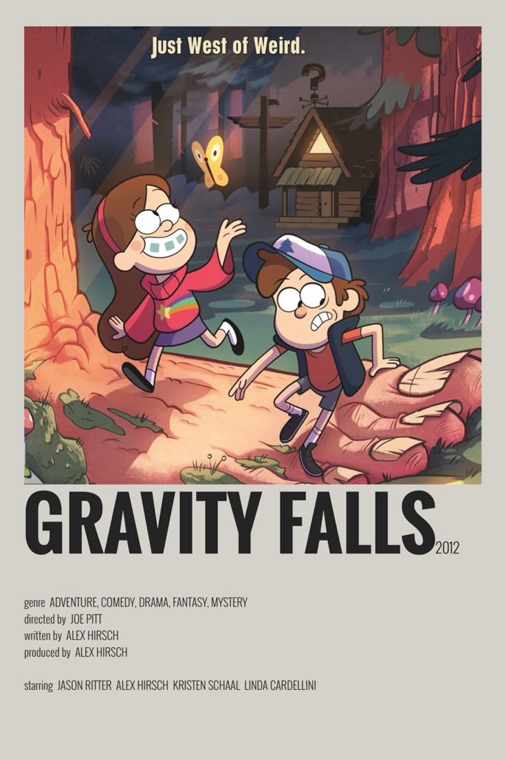 the poster for gravity falls shows two people in front of a tree