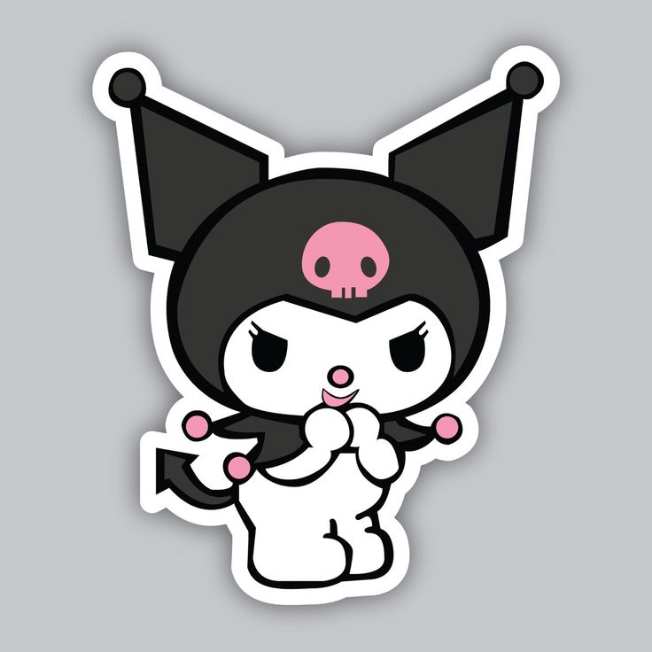 an animal sticker with a skull on it's head and black ears, holding a