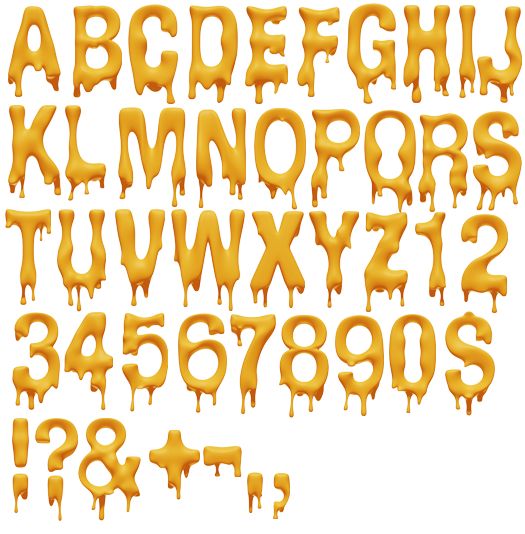 the letters and numbers are covered in melted yellow icing, with dripping orange paint on them