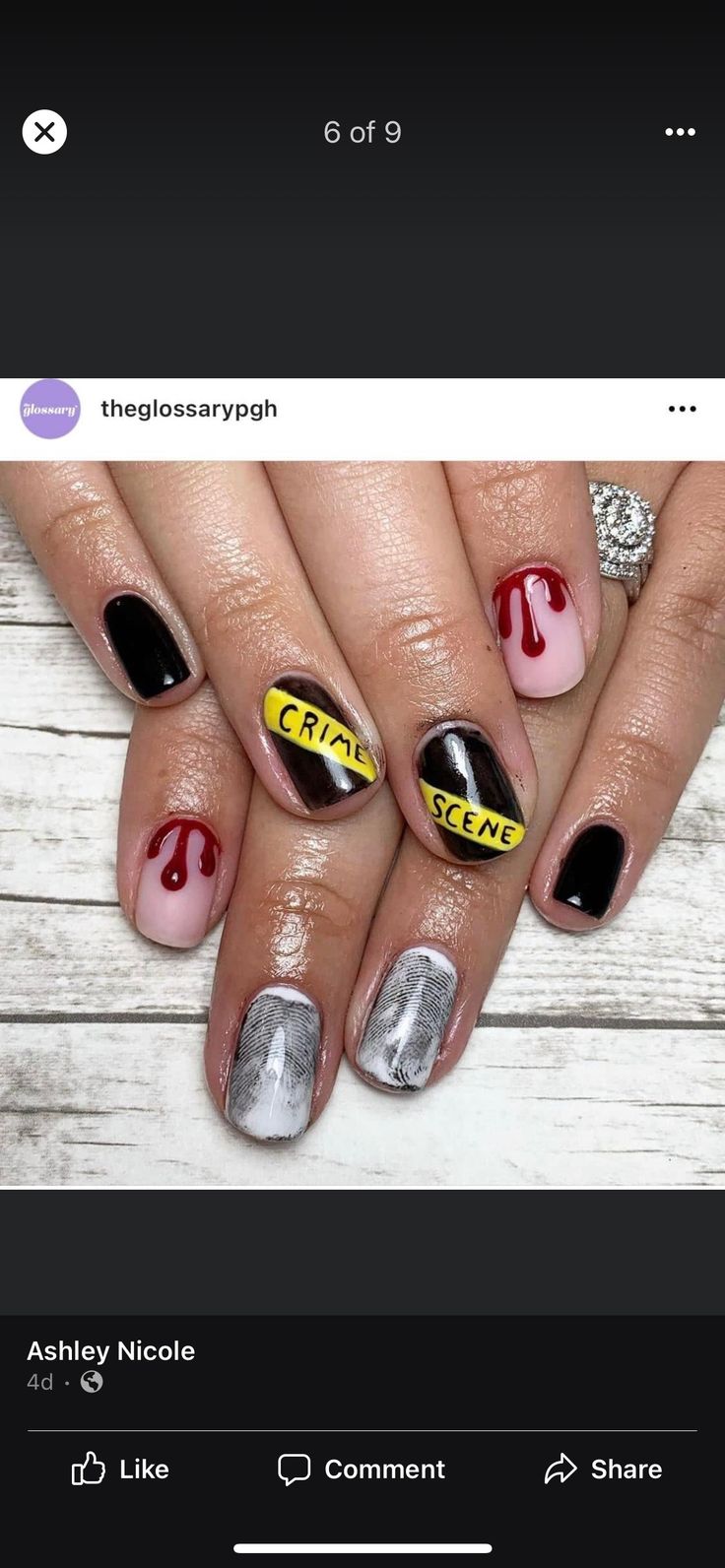 Cop Nails Designs, Halloween Prisoner Nails, Police Inspired Nails, Caution Tape Nails, Cop Nails, Police Nails Designs, Police Nails, Homemade Nails, Halloween Cop