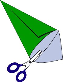 a pair of scissors with a green cone on it