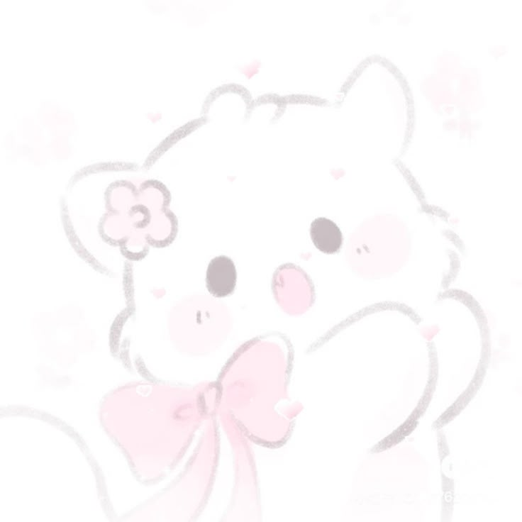 a white teddy bear with a pink bow on it's neck and chest, standing in front of a light background