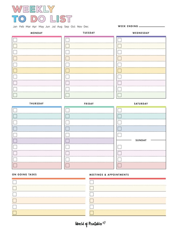 the printable weekly to do list