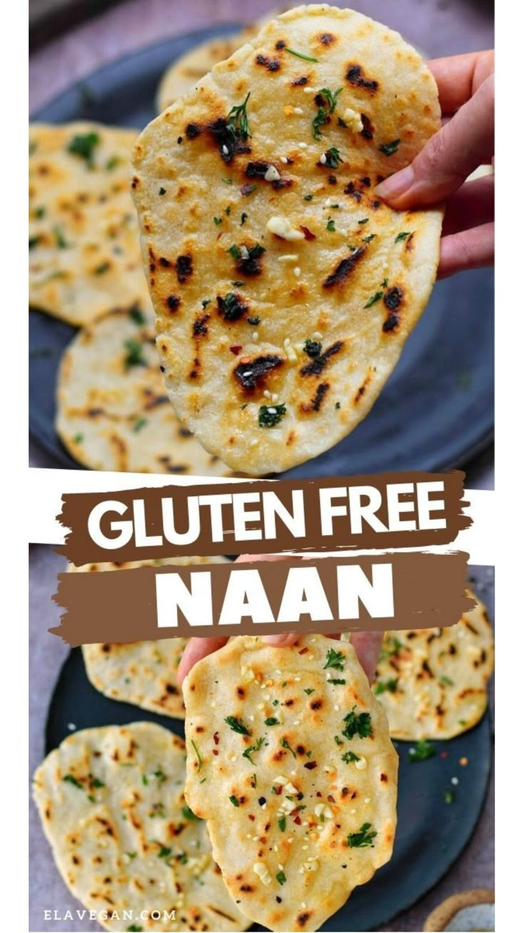 gluten free naan on a plate with text overlay