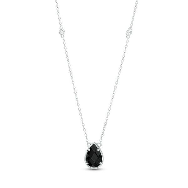 Celebrate any occasion in style with this lovely gemstone necklace. Crafted in sterling silver, a bezel-set 9.0 x 6.0mm pear-shaped rich black onyx suspends centered along a cable chain that sparkles with four white topaz stations. Polished to a bright shine, this 18.0-inch necklace secures with a spring-ring clasp. Euphoria Nate, Dainty Designs, Necklaces Trendy, Black Onyx Jewelry, Delicate Pendant, Yule Ball, Black Onyx Necklace, Royal Look, Onyx Jewelry