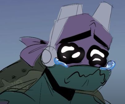 an animated image of a person wearing a purple mask