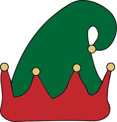 a green and red crown with gold dots on the top, sitting in front of a white background