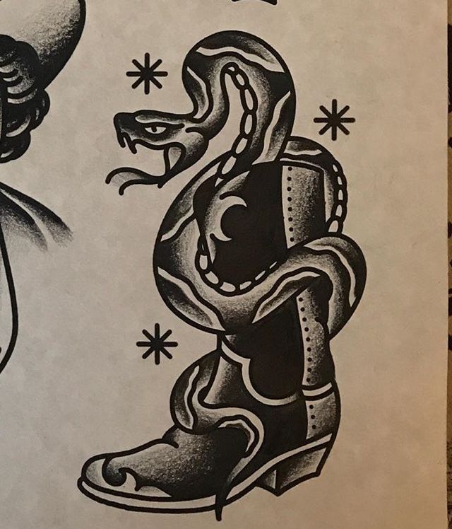 a drawing of a snake and cowboy boots