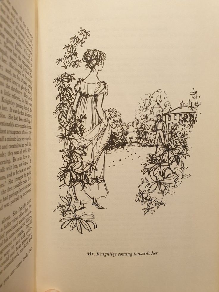 an open book with black ink drawings on the pages and in it is a drawing of a woman walking down a path