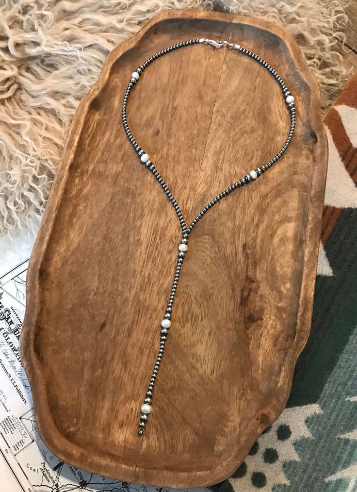 Western Fashion Jewelry, Navajo Turquoise Jewelry, Western Necklaces, 8mm Beads, Pearl Collection, Western Jewelry, Silver Gifts, Cowgirl Style, Lariat Necklace