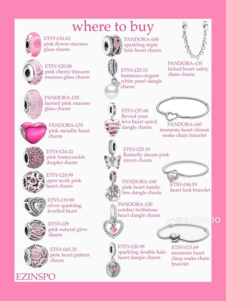 Pandora Bracelet Charms Ideas Pink, Pandora Bracelet Ideas Pink, Pink Pandora Charm Bracelet, Cute Pandora Charms, Pandora Bracelet Ideas Inspiration, Pandora Charms Pink, Pandora Bracelet Charms Ideas, Girly Bracelets, Pandora Bracelet Designs