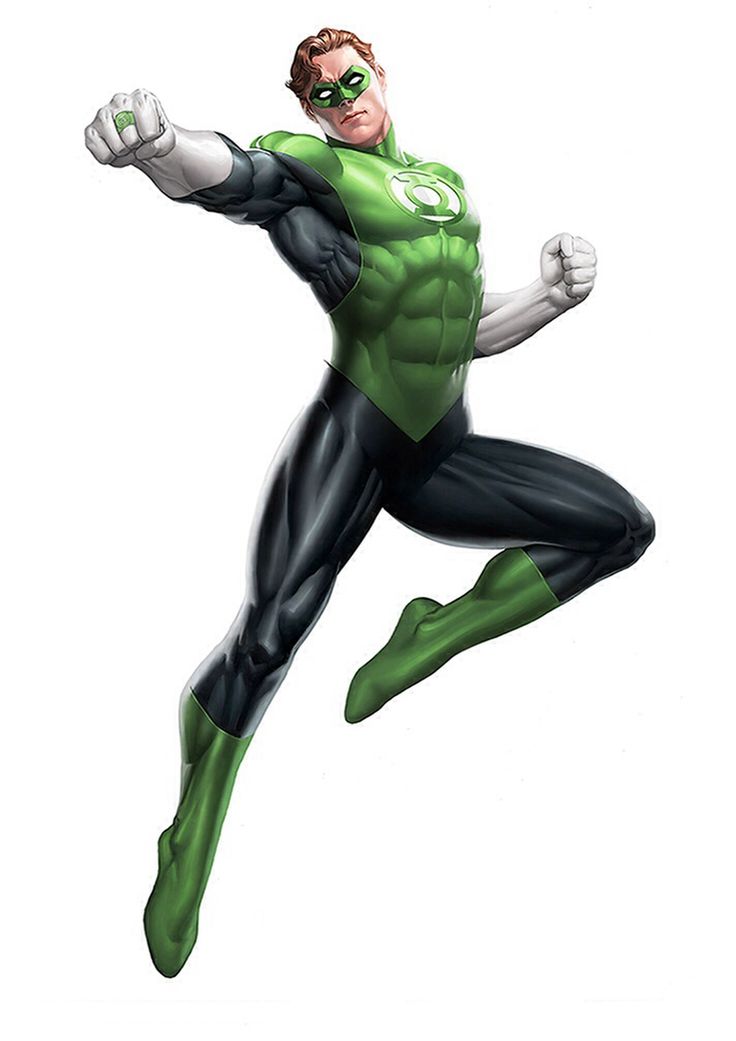 a man in green and black costume flying through the air