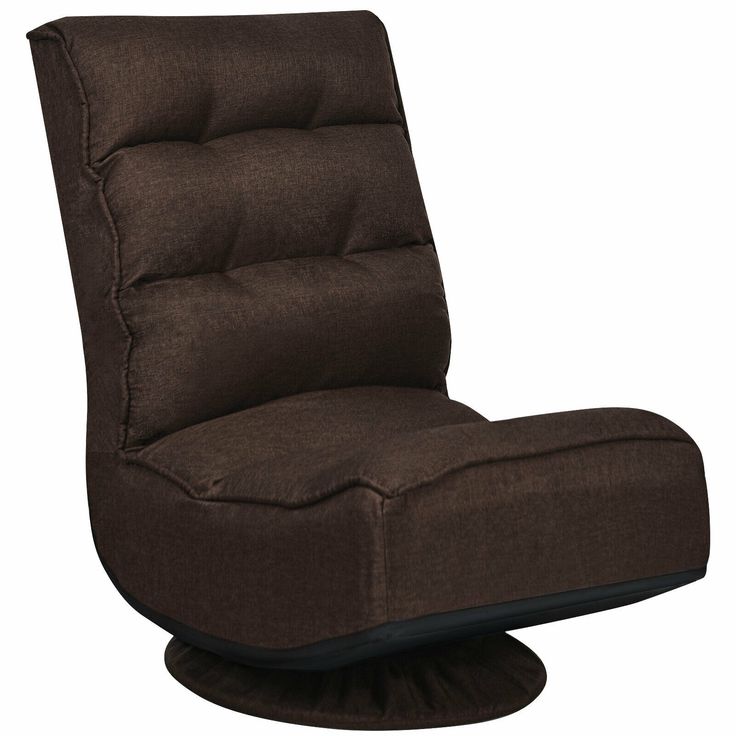 a brown reclining chair with a black base