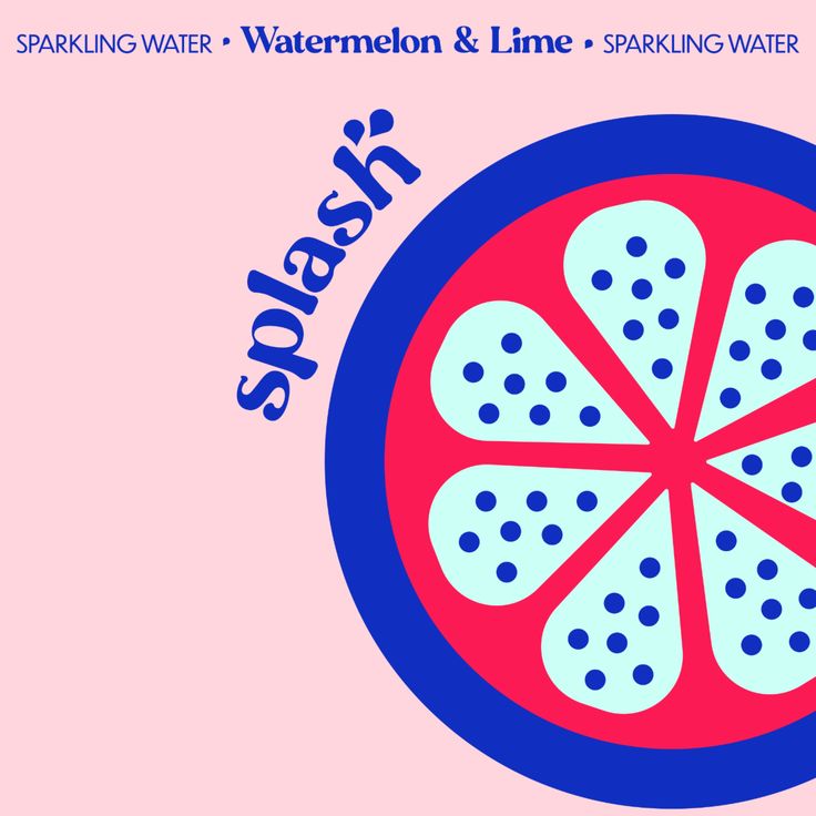 the logo for splash watermelon & lime sparkling water is shown in blue and red