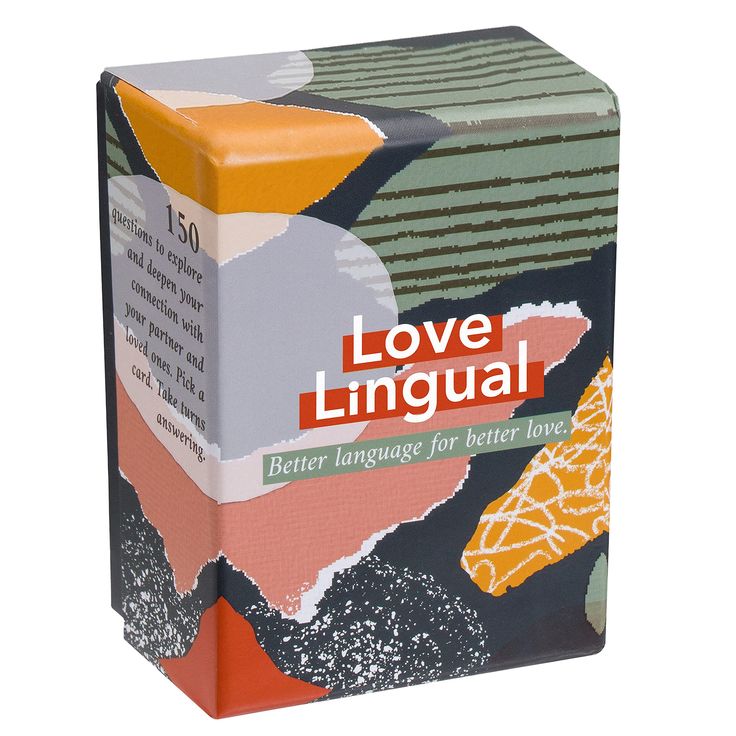 a card game box with the words love language written in bold colors and shapes on it