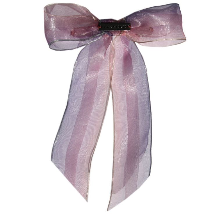 "Sheer wire edged lavender and purple hair bow clip Made locally by female artisans Ships in black Kate Stoltz gift box Woven pink and white ribbon 3 inch French clip Securely hand sewn together using couture sewing technique, no glue is used Measurements: Width: 5.5\" Height 7\" Ribbon Width: 1.5\"" Purple Hair Bow, Metallic Wrapping Paper, Purple Hair Bows, Hair Bow Clip, French Clip, Lavender Hair, Couture Sewing Techniques, Bow Clip, Purple Plaid