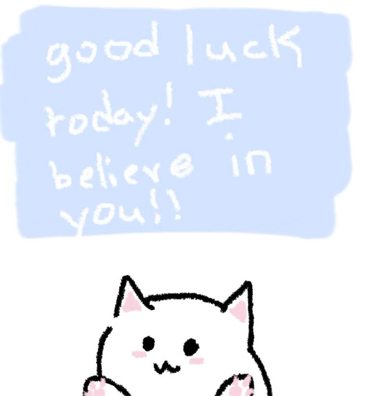 a drawing of a cat with the words good luck today i'm believe in you