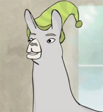 an animated image of a llama wearing a santa hat and looking at the camera