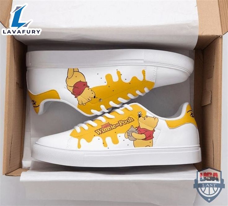 Winnie The Pooh Stan Smith Shoes The Stan Smith Shoes are an iconic and timeless sneaker originally designed for tennis legend Stan Smith in the 1970s. Known for their minimalist design, these shoes feature a clean white leather upper, perforated three-stripe branding, and a green heel tab with Stan Smith’s signature on the tongue. Over the years, they have transcended their athletic origins to become a fashion staple, beloved for their versatility, comfort, and understated elegance. The S Fashion Tennis Shoes, Shoes Tennis, Disney Winnie The Pooh, Dinosaur Print, Fashion Sneakers, Custom Shoes, Skate Shoes, Shoes Fashion, Tennis Shoes