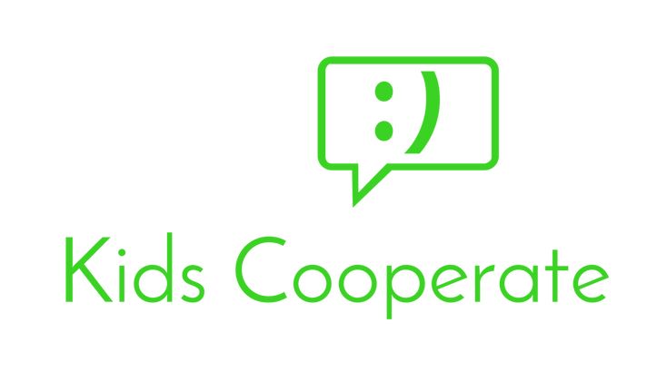 the kids's cooperative logo is green and has a speech bubble above it that says,