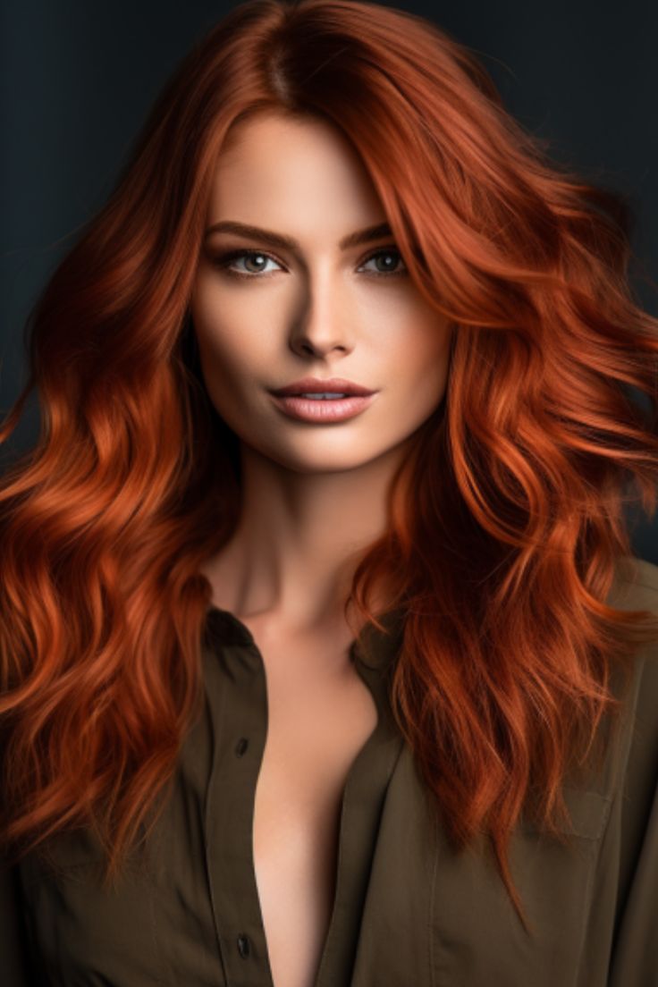 Firebrick red with subtle hints of orange combines a deep, rich red with subtle orange accents, creating a fiery look that’s both warm and inviting. This shade works well for those with warm or olive skin tones. Click here to check out more stunning dark red hair color ideas for 2023. Ginger Hair For Olive Skin, Dark Orange Copper Hair, Red Hair For Olive Skin Tone, Warm Red Hair Color, Red Hair Olive Skin, Red Hair Hazel Eyes, Dark Red Hair Color Ideas, Warm Red Hair, Hair Color Ideas For 2023