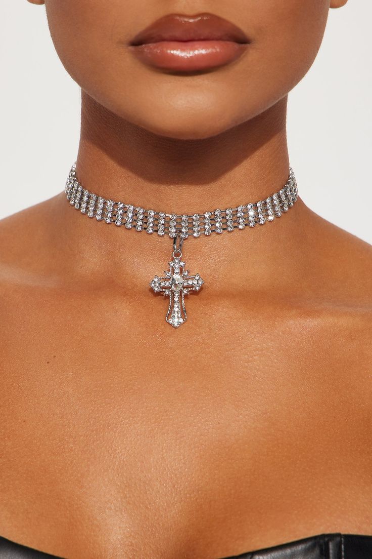 Available In Silver. Choker Cross Pendant Rhinestone Detail Lobster Clasp Closure Imported California Proposition 65 WARNING: Cancer and Reproductive Harm - www.P65Warnings.ca.gov. | Answered Prayers Choker Necklace in Silver by Fashion Nova Answered Prayers, Silver Choker, Accessories Necklace, Cross Pendant, Silver Fashion, Lobster Clasp, Fashion Nova, Choker, Choker Necklace