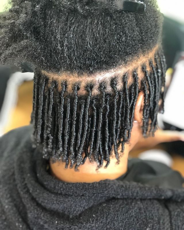 small starter locs • Instagram Short Small Starter Locs, Small Loc Parting, Starter Locs Small Parts, Tiny Locs Natural Hairstyles, Medium Small Locs, Small Locs Starter, Small Starter Locs Black Women, Extra Small Starter Locs, Short Comb Coil Starter Locs