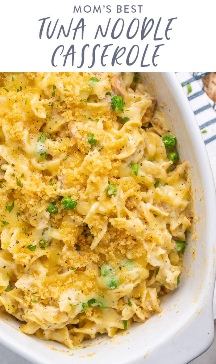 the best tuna noodle casserole recipe in a white dish