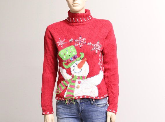 Vintage Christmas Sweater (P-CS-305) Measurements: Chest: 34 inches/ 88 centimeters [ measured all the way around, about an inch below armhole ] Length: approximately 20.5 inches/ 51 centimeters [ measured from highest point of shoulder to bottom hem ] Arm length: 21 inches/ 54 Vintage Christmas Sweater, Red Christmas Sweater, Lace Denim Shorts, Vintage Christmas Sweaters, Vintage Vest, Patterned Cardigans, Knitting Girls, Sweater Pattern, Vintage Sweaters